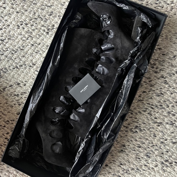 Saint Laurent black suede cut out cage Joplin 105 knee high boots - Picture 12 of 16